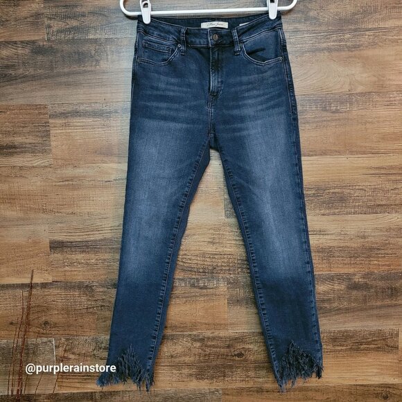 Mavi Jeans 27 Tess High Rise Skinny Fringe Hem Black Wash Stretch Denim - Picture 1 of 12